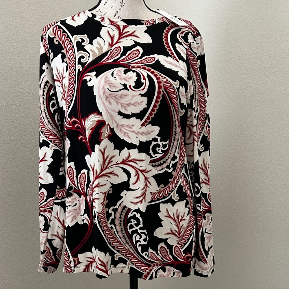 Chico's Black, Cream and Red Floral Tee
